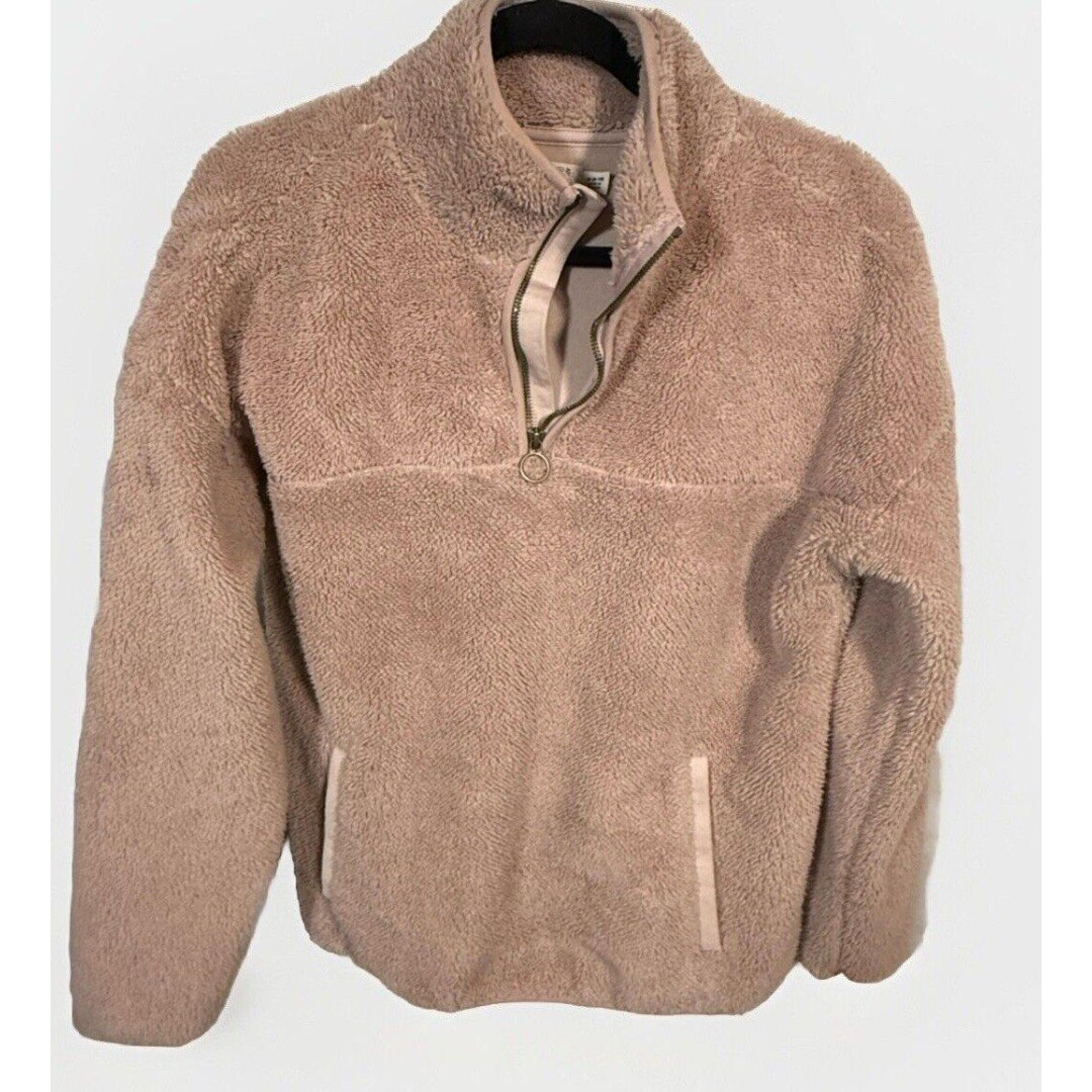 Time and Tru Dusty Pink Fleece Sherpa Pullover Jacket 1/4 Zip Hi Lo Size Medium