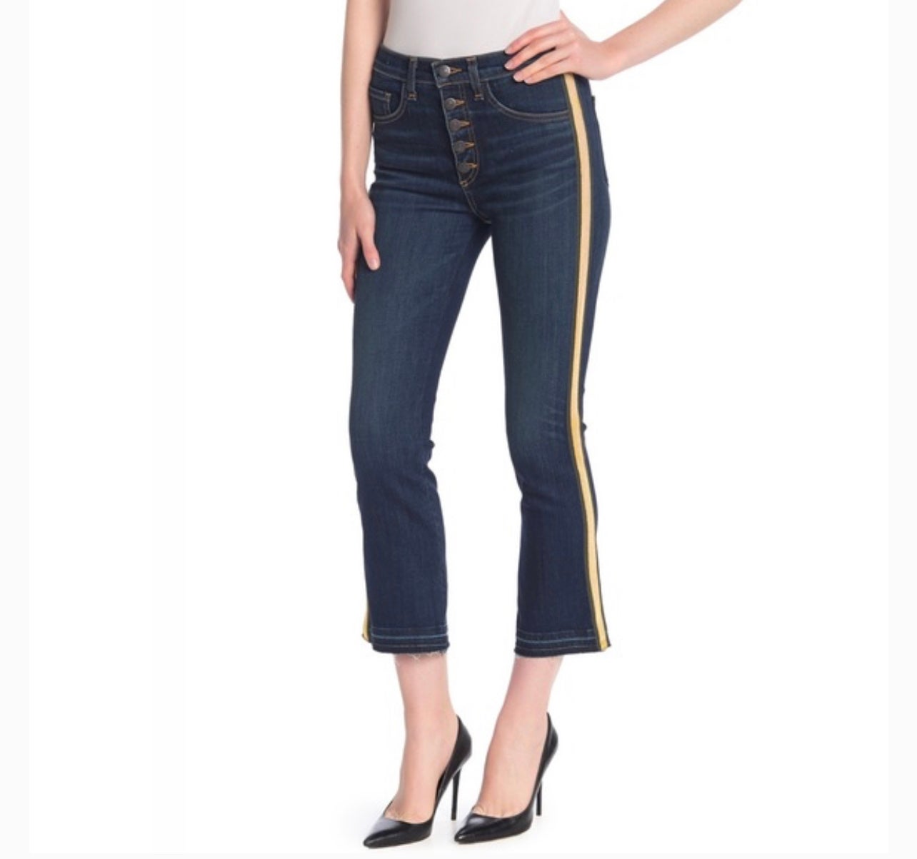 Veronica Beard Carolyn 10” Baby Boot Jeans Tuxedo Gold Size 25