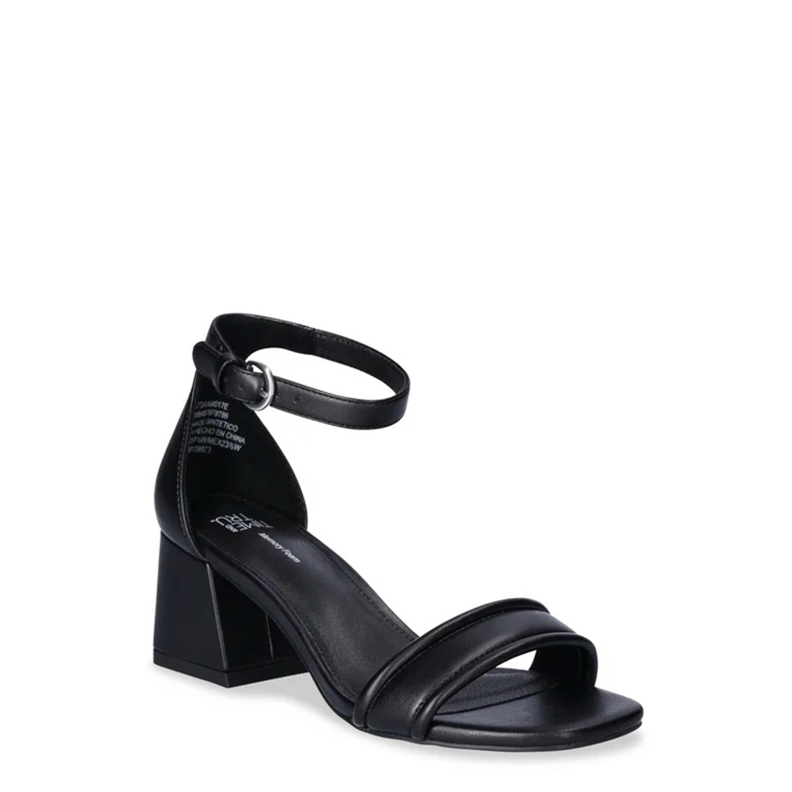 Time and Tru Women's Wide Width Black Block Heel Ankle Strap Sandals NWT 8.5W