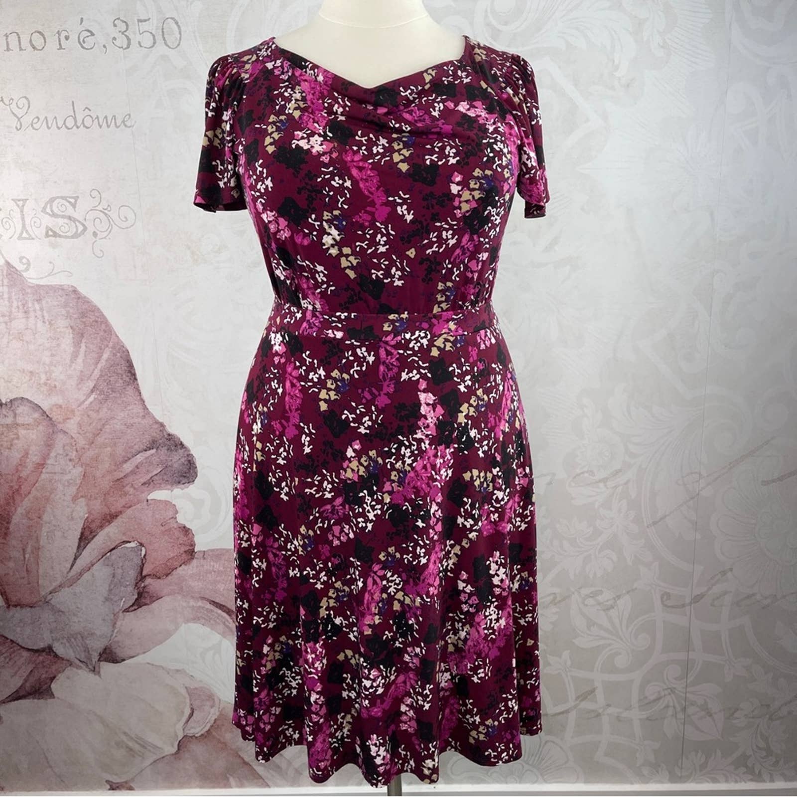 George Skirt and Top Set Purple Floral Silky Stretchy Size XL 16/18