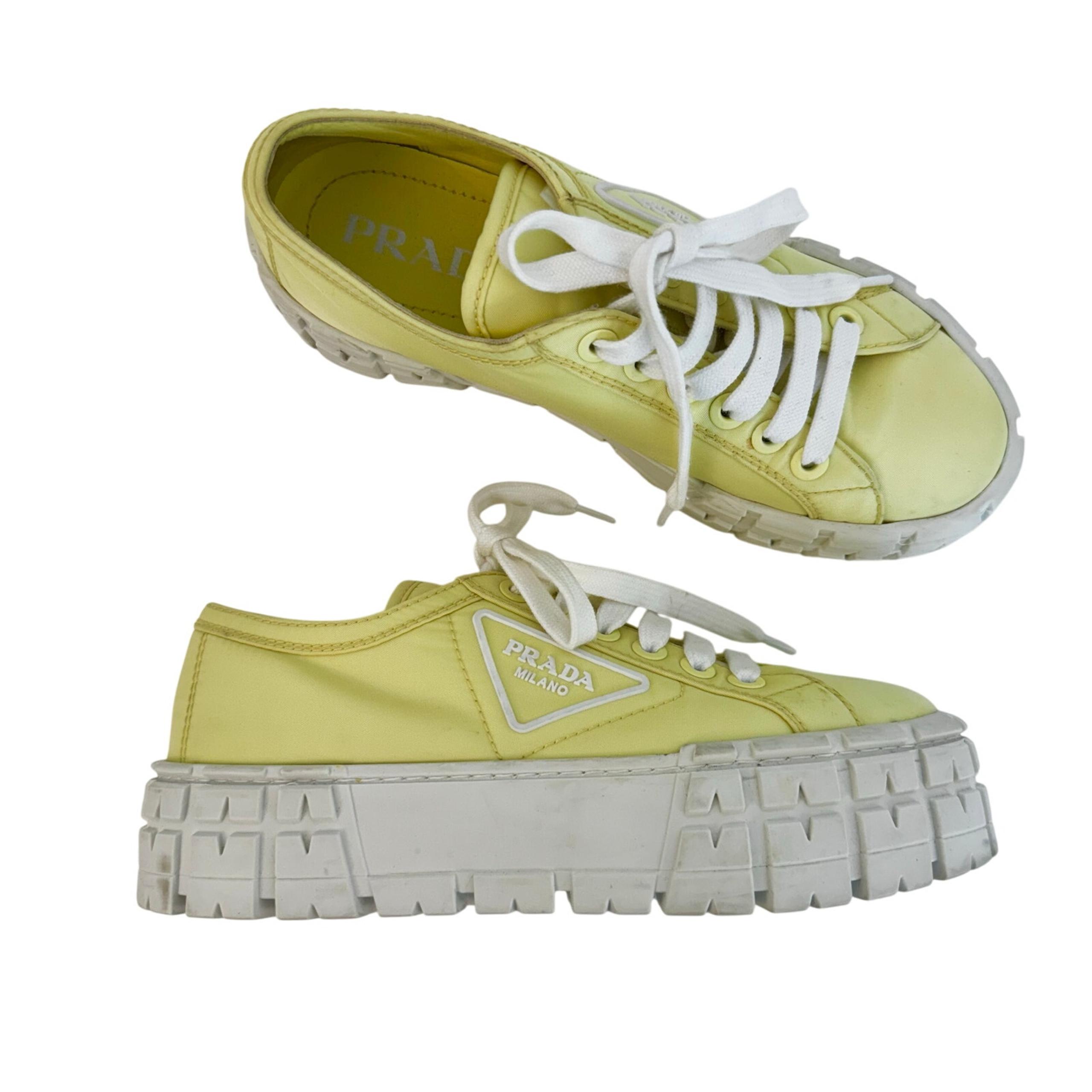 Prada Re-Nylon Double Wheel Gabardine Sneakers Platform Butter Yellow 37.5