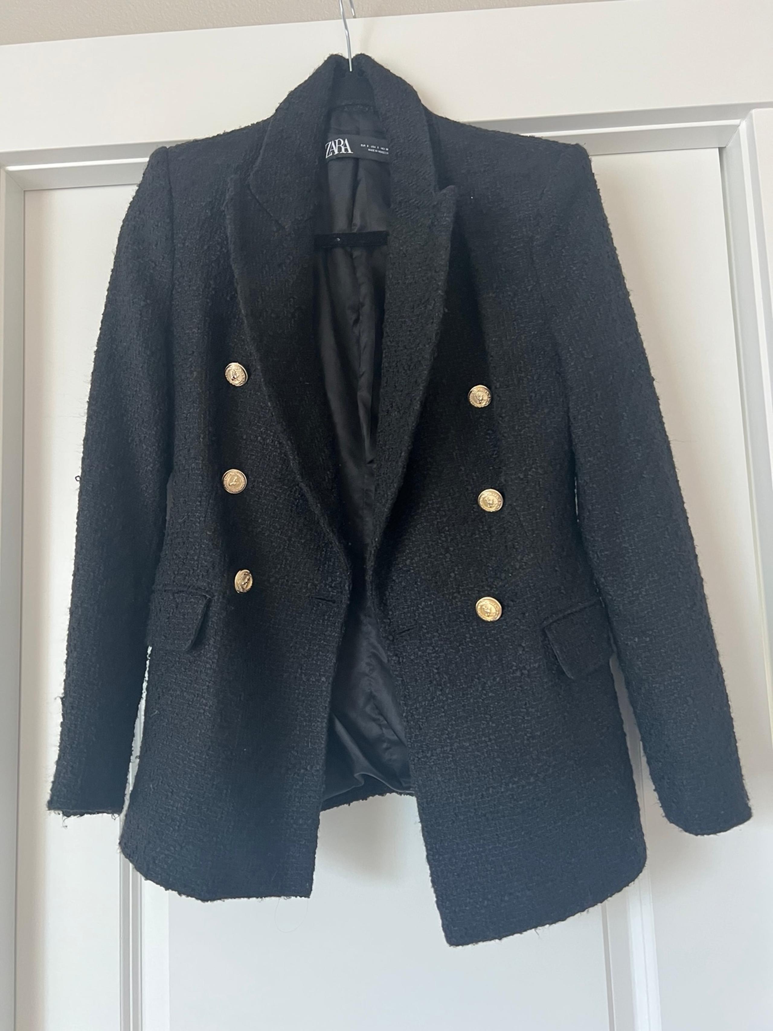 Zara Black Boucle Blazer / Jacket Gold Buttons Size S