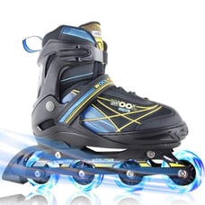 NIB Woolitime Sports Youth Adjustable Roller Blades w/ Illuminating Wheels, Blac