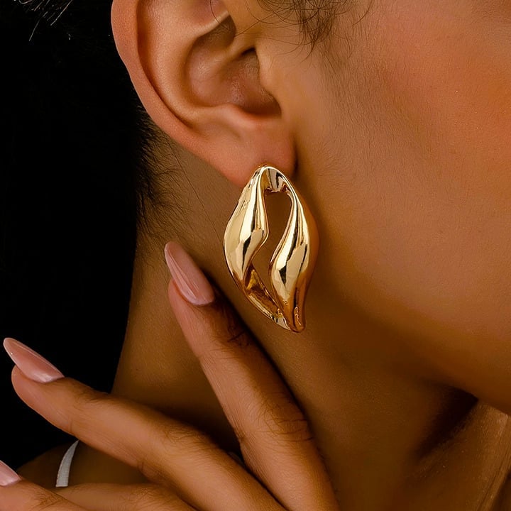 14K Gold Womens Large Twisted Chunky Hoop Earrings Ladies Curved Hoops Jewelry