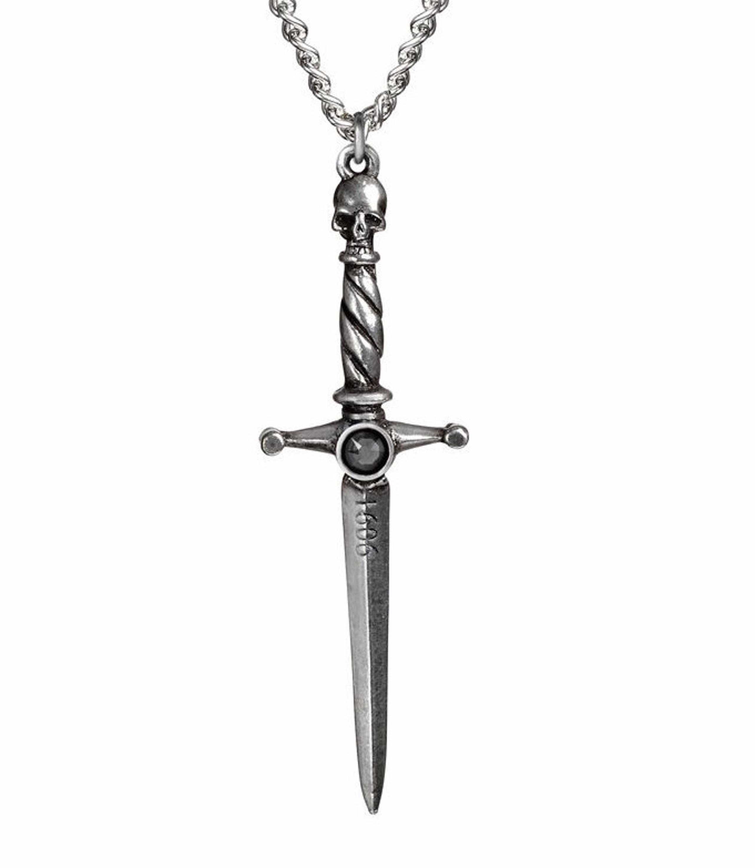 Alchemy Gothic Hand Of Macbeth Skull Long Dagger Blade Pendant Necklace P780