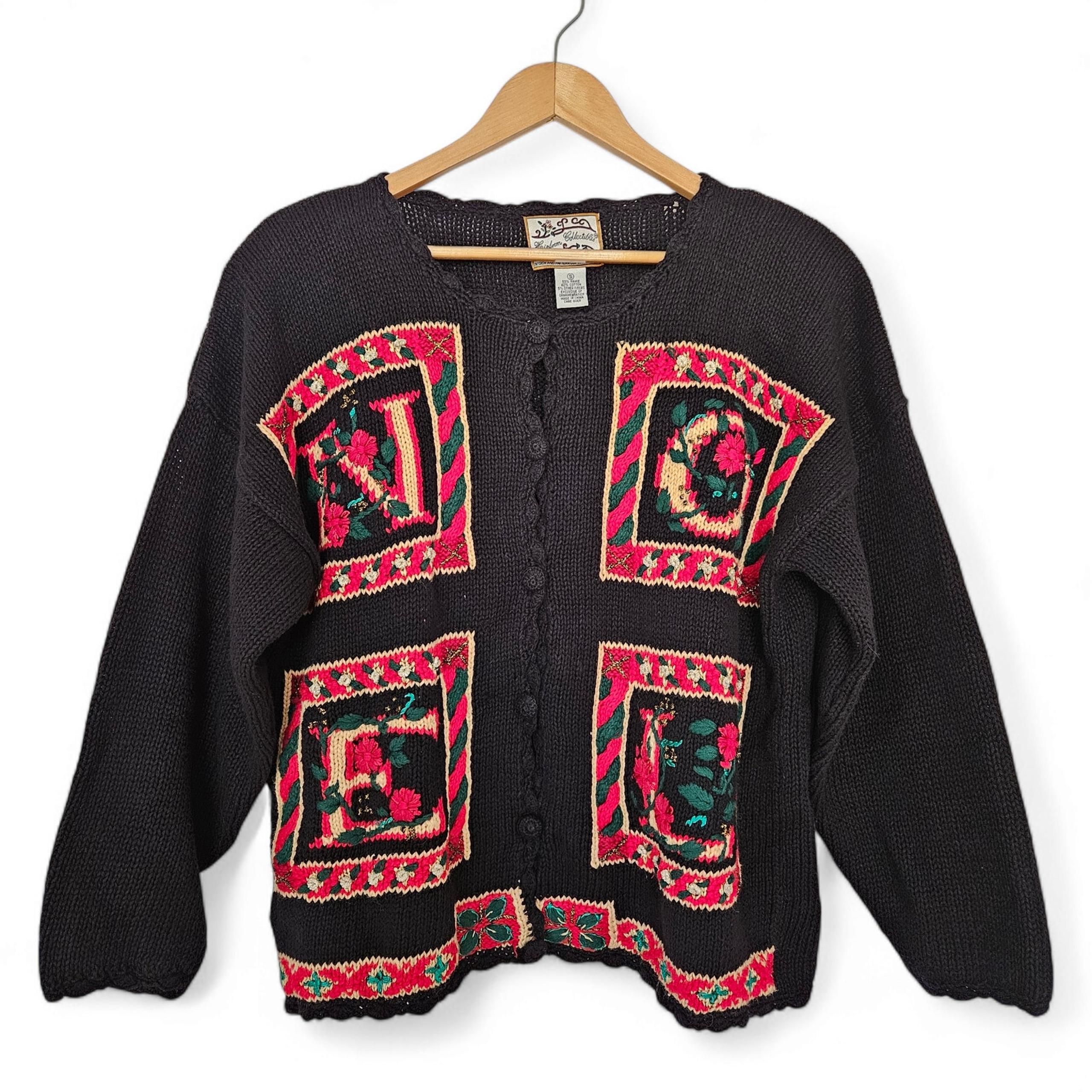 Heirloom Collectibles Women's Christmas NOEL Cardigan Sweater Size S Vintage