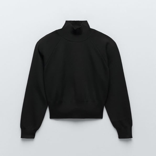 New Zara Knit Mock Neck Top With Shoulder Pads