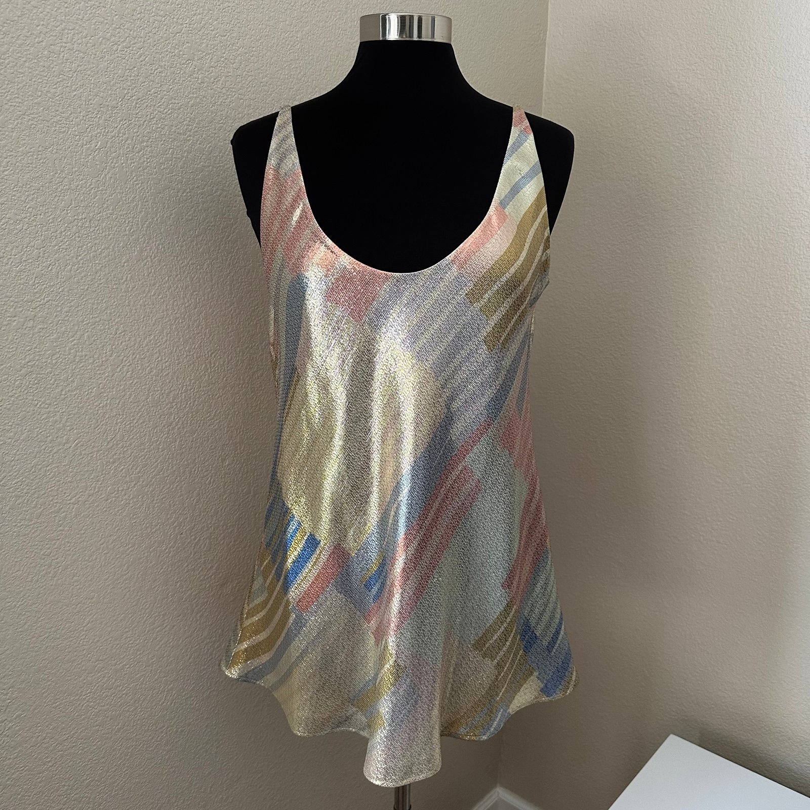 Lafayette 148 New York Silk Multicolor Foil Sleeveless Women's Tank Top Size L