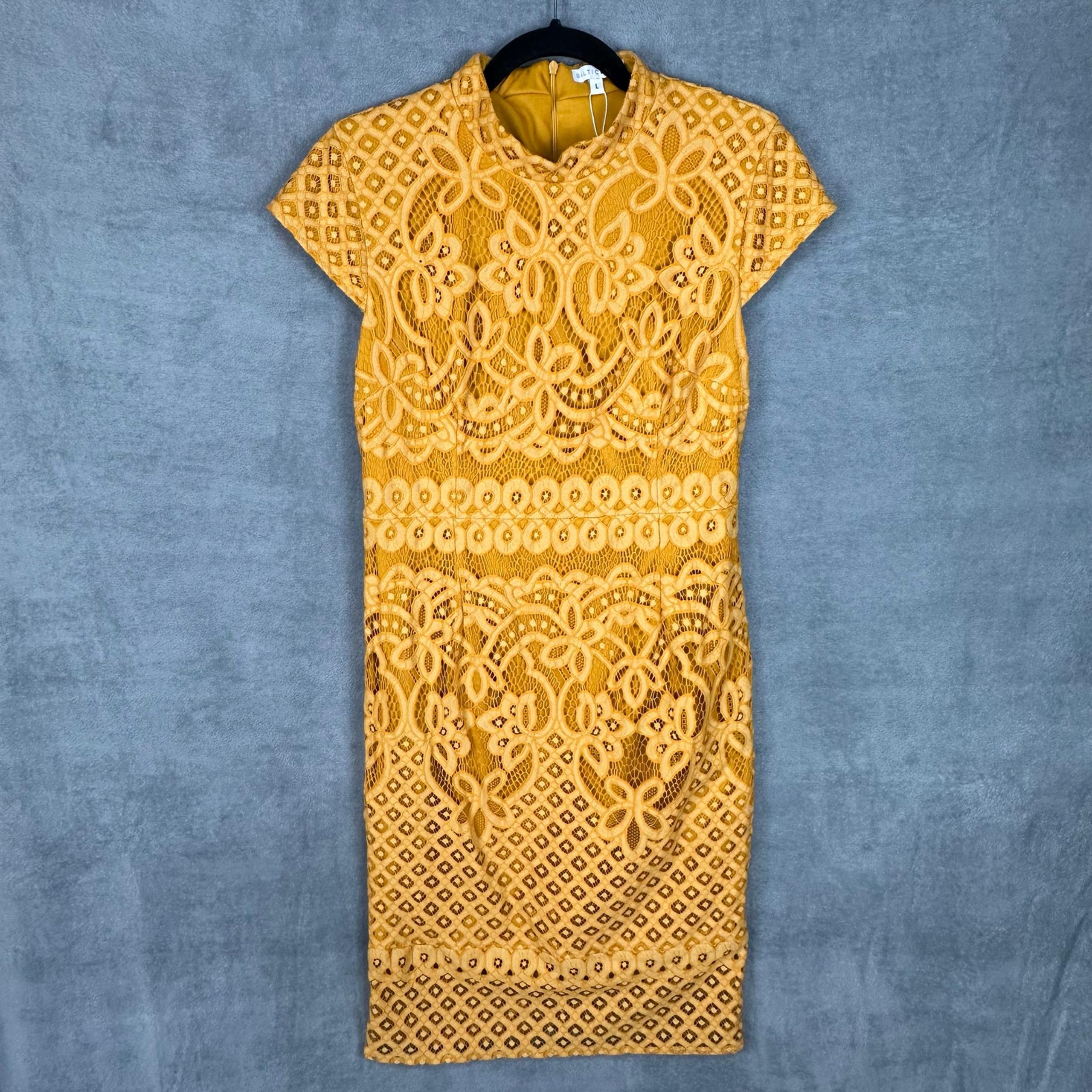Baltic Born Dress Women Large Gold Lace Midi Short Sleeve Cocktail Wedding Party
