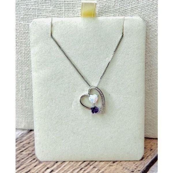 NWOT Felicia Design Sterling Silver 925 Opal Amethyst Heart Pendant Necklace