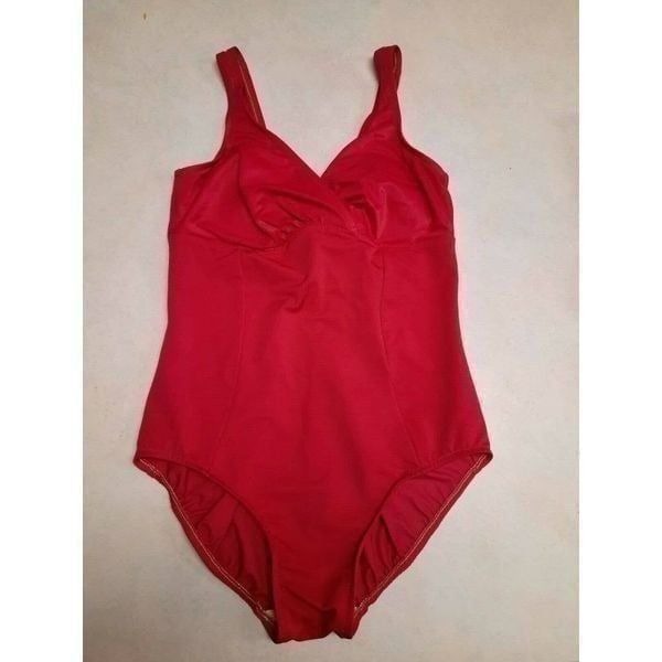 Vintage Lands End Surplice Tummy Control One Piece Bathing Suit 12 Pink