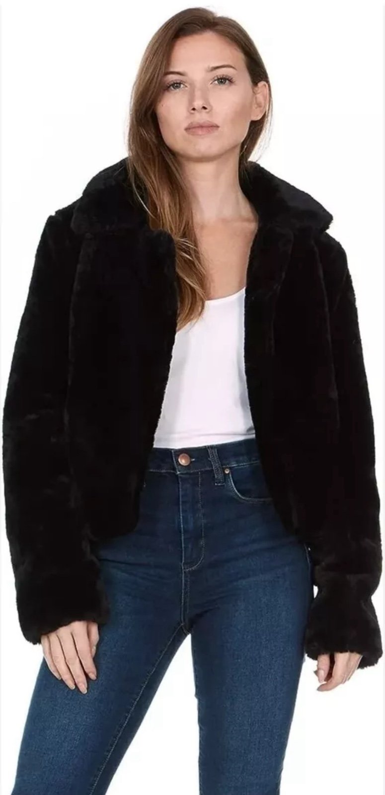 NWT SILENT NEW YORK Women's Black Faux Fur Cropped Open Jacket - XSmall