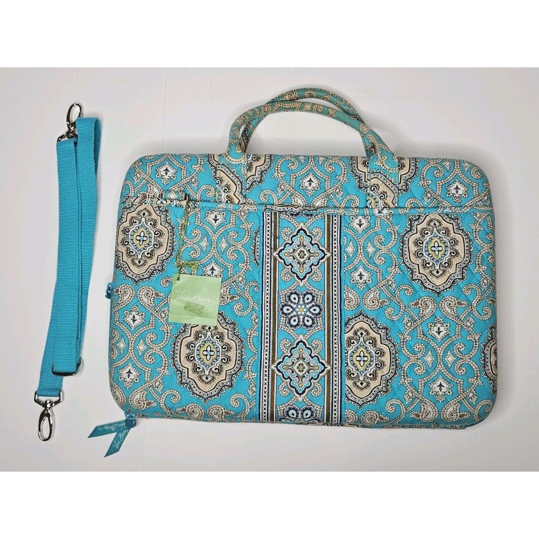 NWT Vera Bradley Totally Turquoise Laptop Portfolio Hard Case Shell Strap