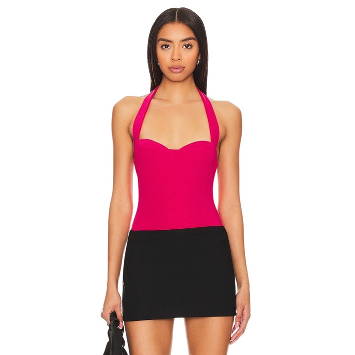 Lovers and Friends Dominique Bodysuit in Dark Pink XSmall New Womens Halter