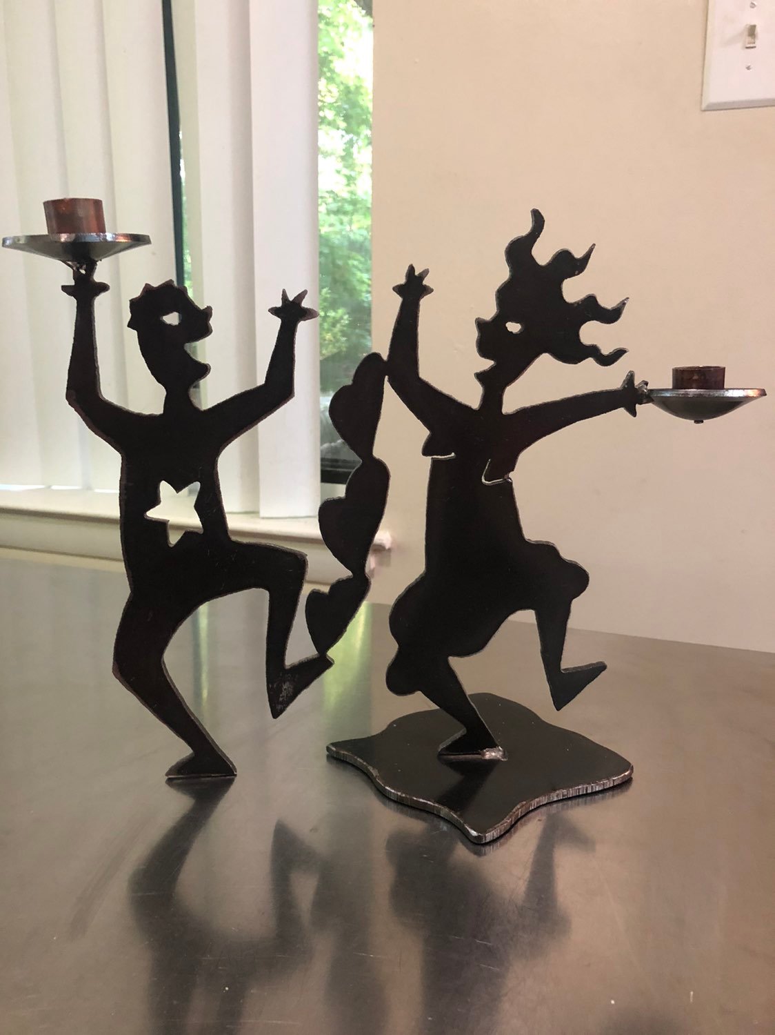 Art metal Silhouettes Figure With Two Candle Holders