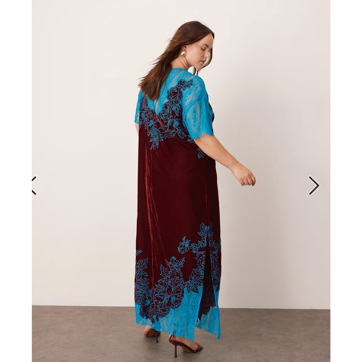 Asos Curve Velvet Lace Applique Embroidered Column Maxi Dress Burgundy Size 22