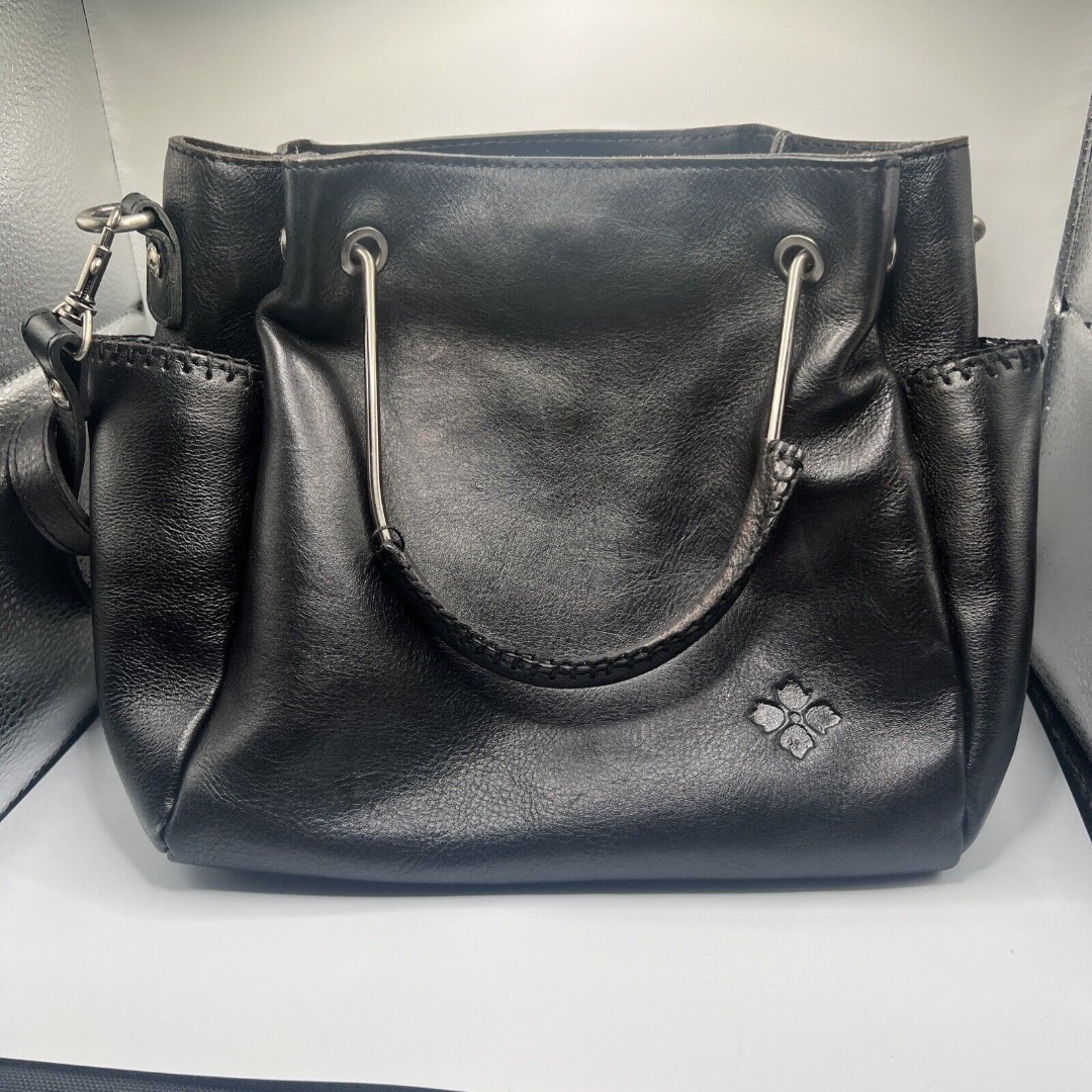 Patricia Nash Gianette Black Leather Crossbody Bag Purse W/Metal Handles