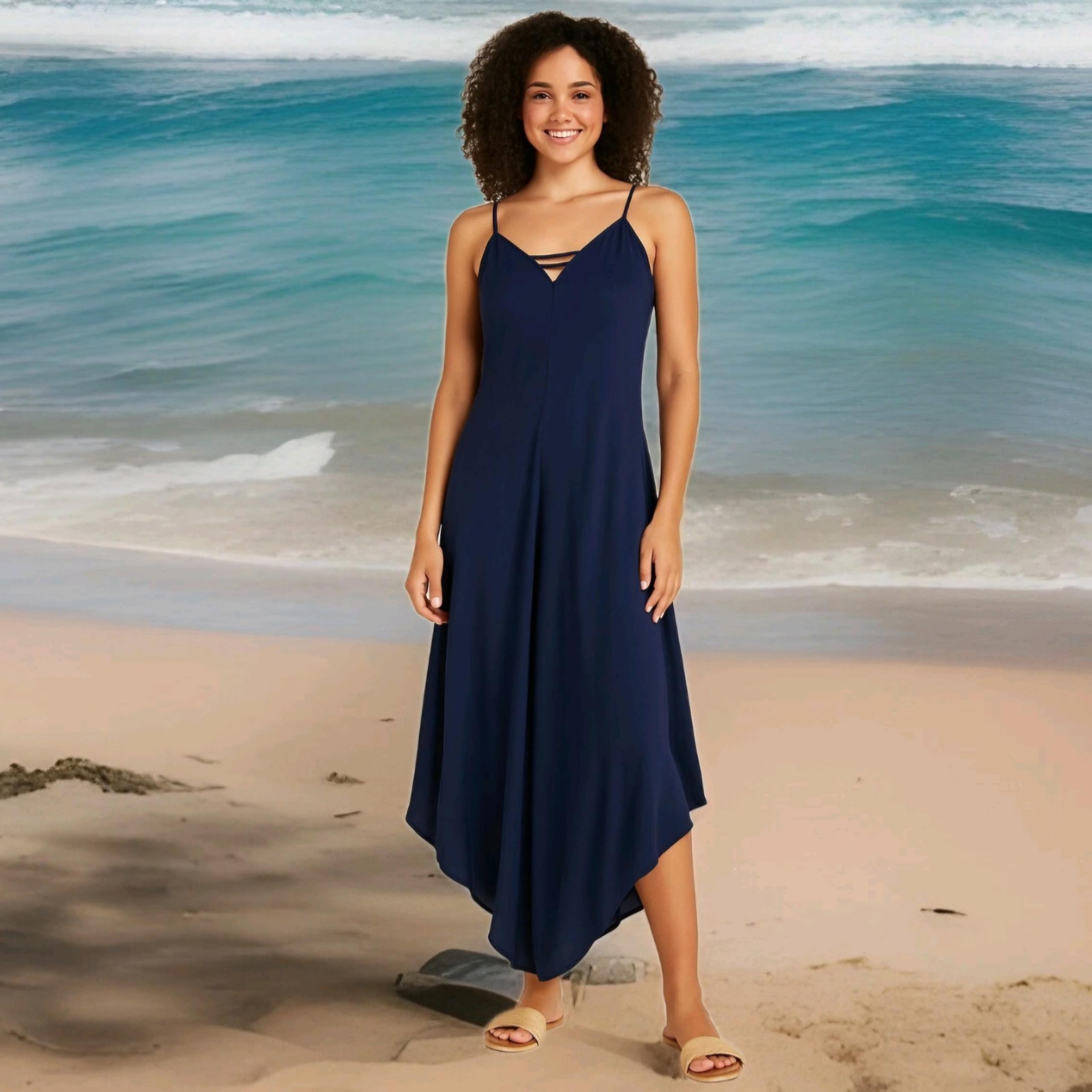 NWT MSK Navy "Waterfall" Romper. Size Large.