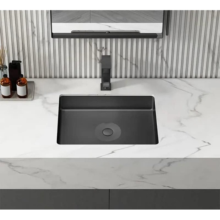 Bathroom Sink Luxury Stainless Steel Rectangular Undermount Sink - Black