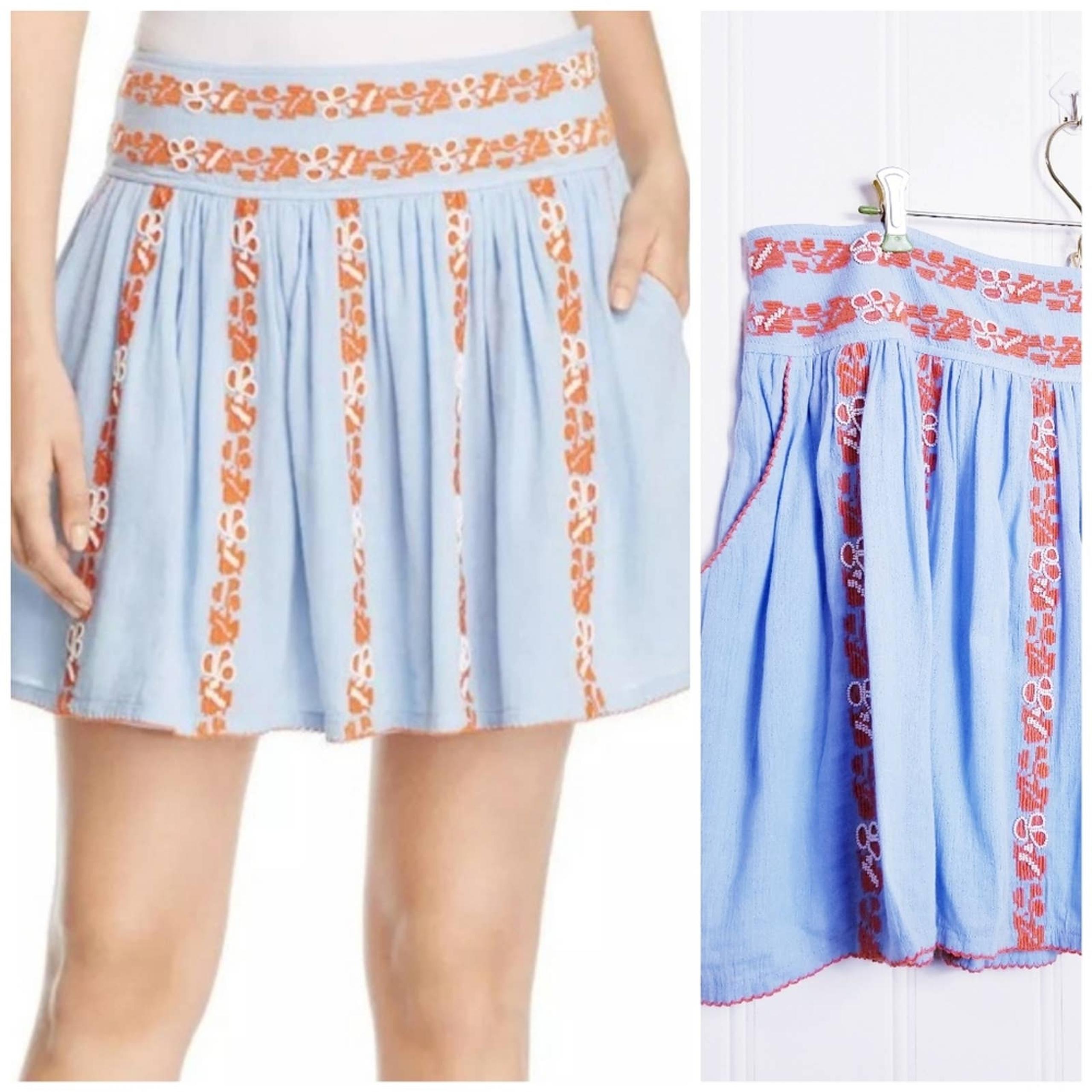 Tory Burch Alexandria Dirndl Beaded blue Mini Skirt- size 12