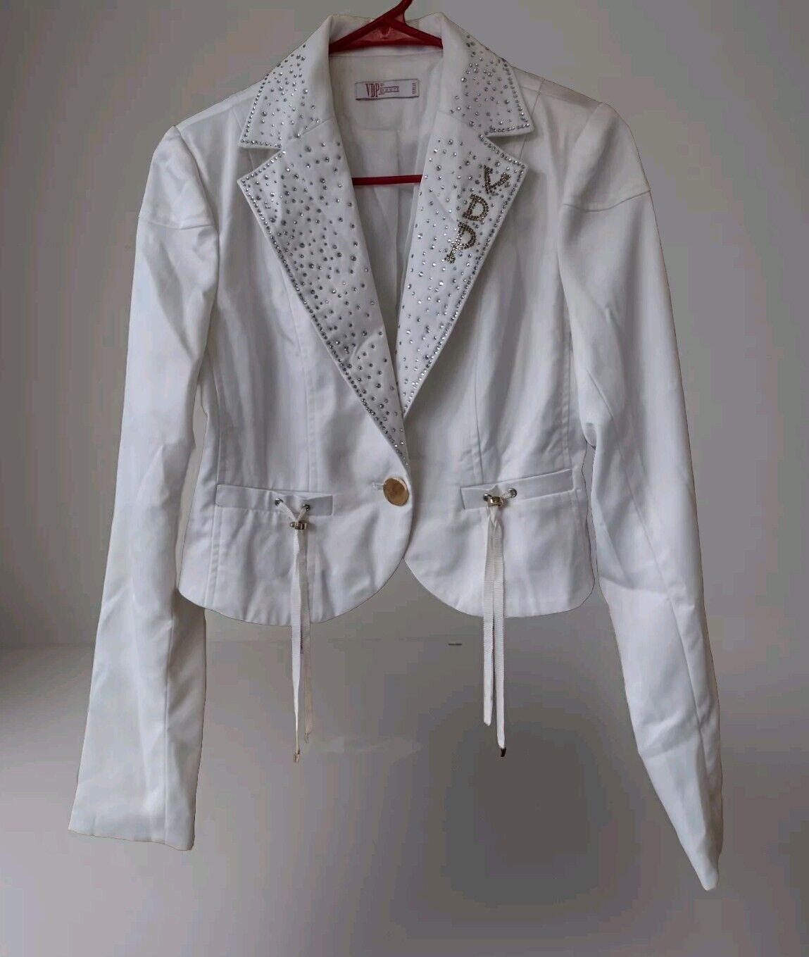 VDP Sport Italia Rare Vintage Tuxedo Jacket Swarovski Crystal & White Satin Sz.S