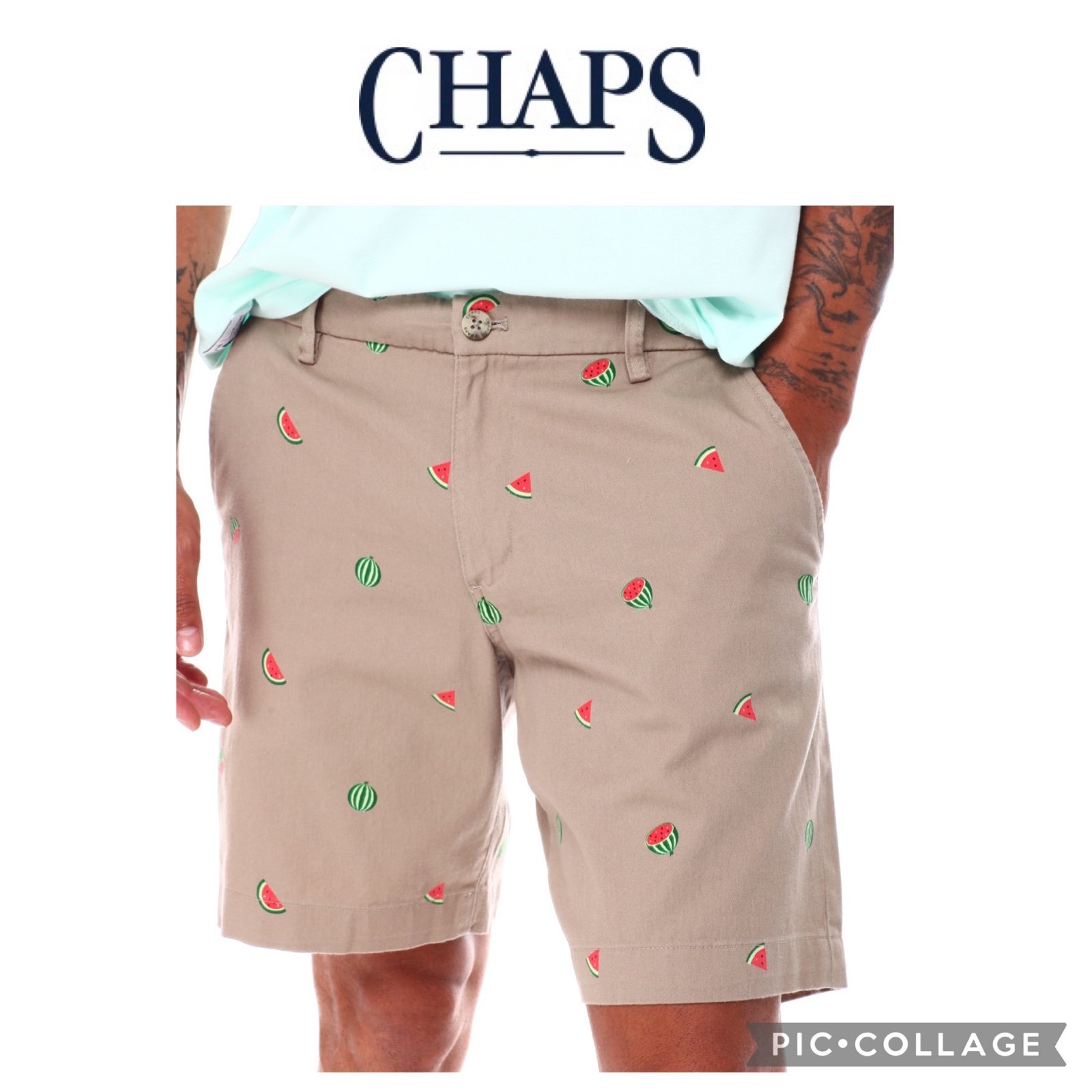 Chaps flat front stretch men khaki watermelon shorts size 34 NWT