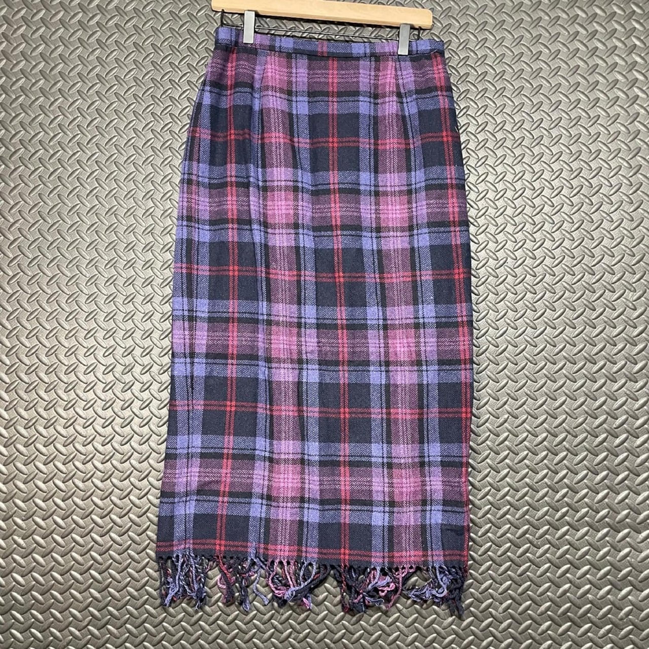 Vintage Requirements Purple Plaid Checkered Wool Blend Maxi Skirt Womens Size 10