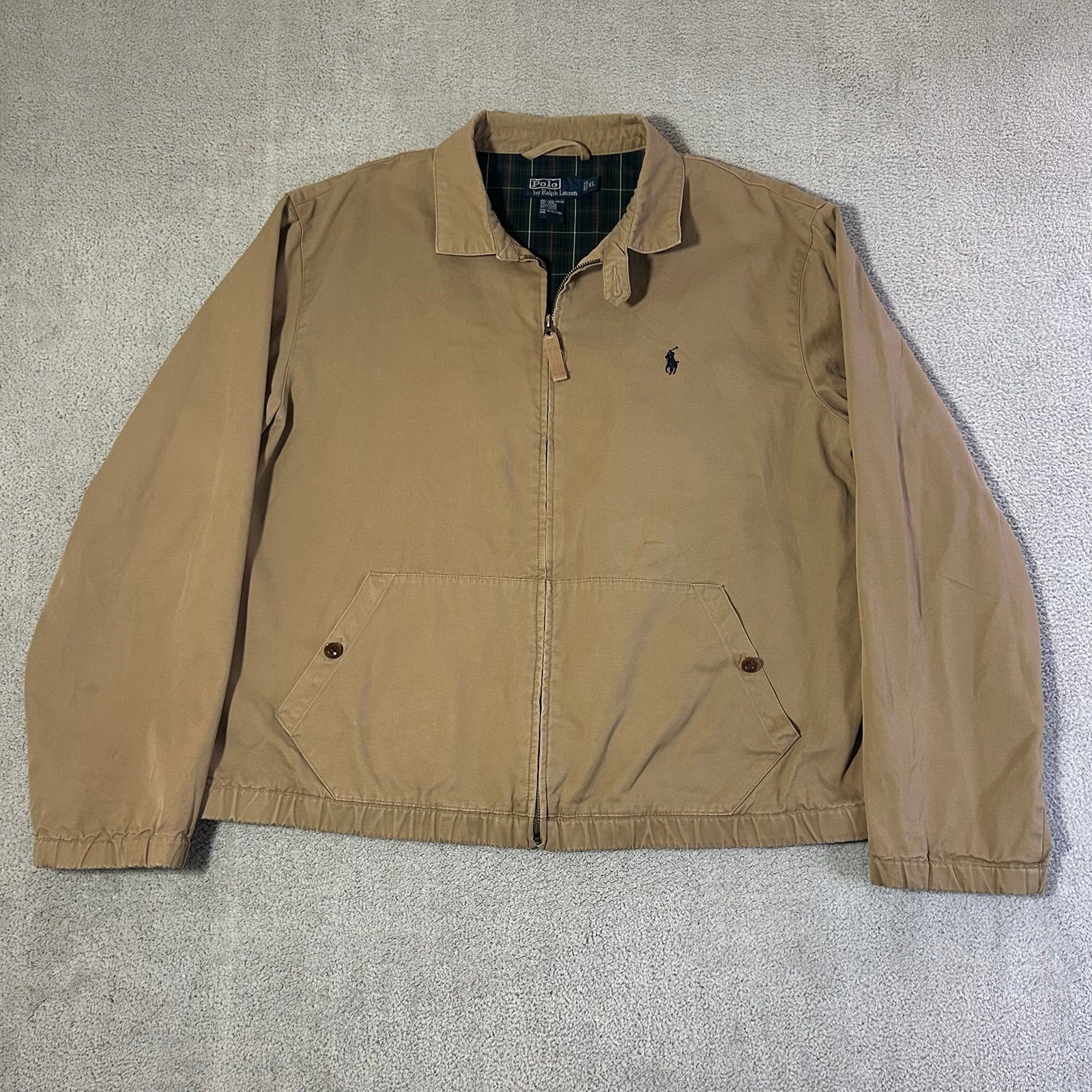 Vintage Polo Ralph Lauren Harrington Style Jacket Men’s XL Beige Flannel Lined