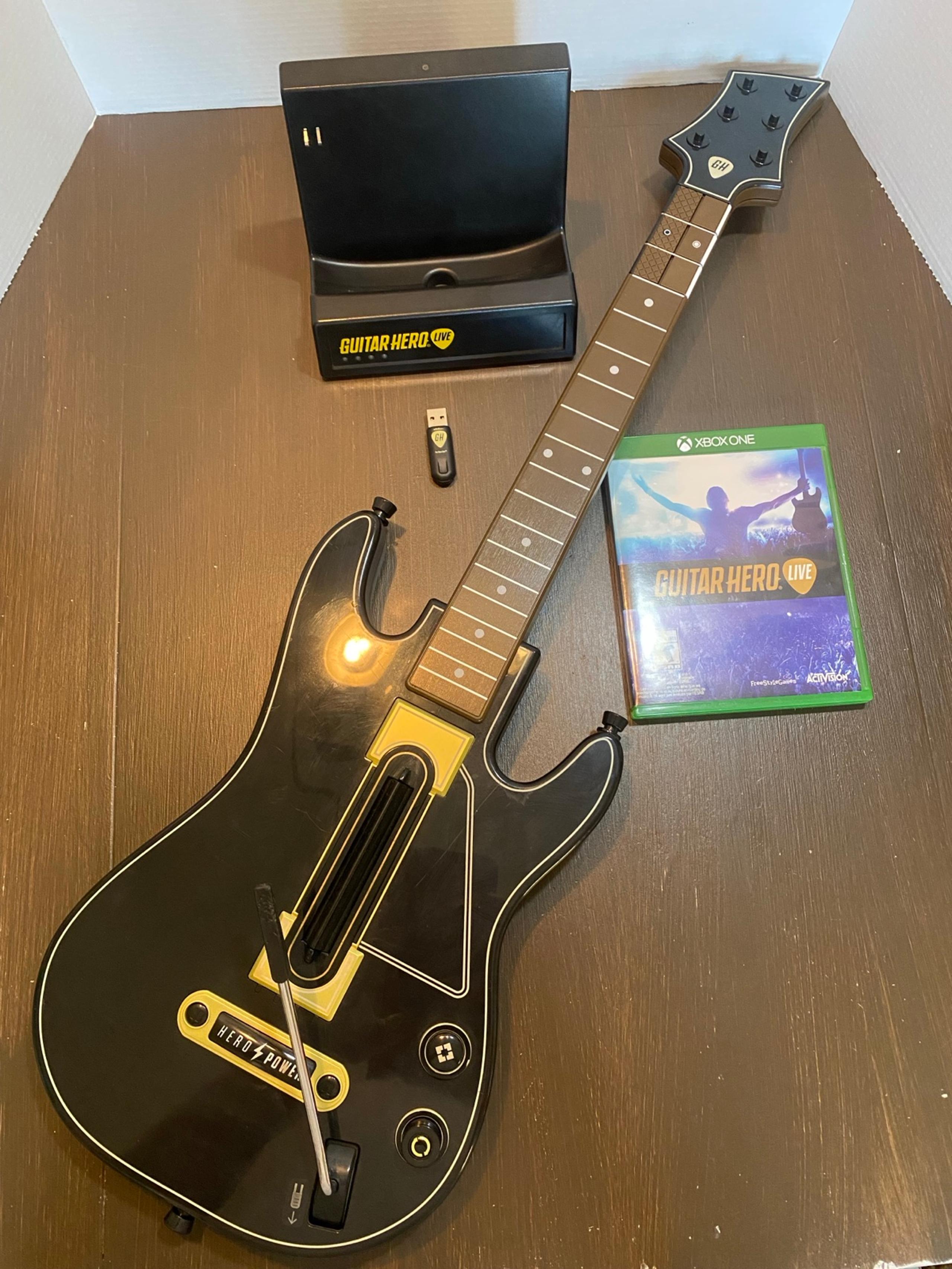 Xbox ONE Guitar Hero Live Bundle Guitar Controller Dongle Game & Stand Untested