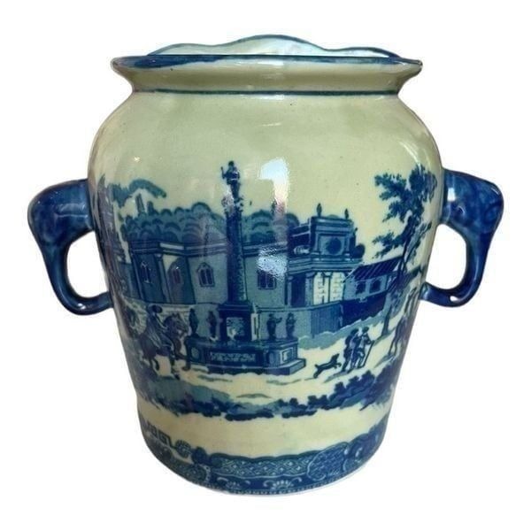 Victoria Ware 7” Ironstone Blue Transfer Wall Pocket Hanging Flower Vase Planter