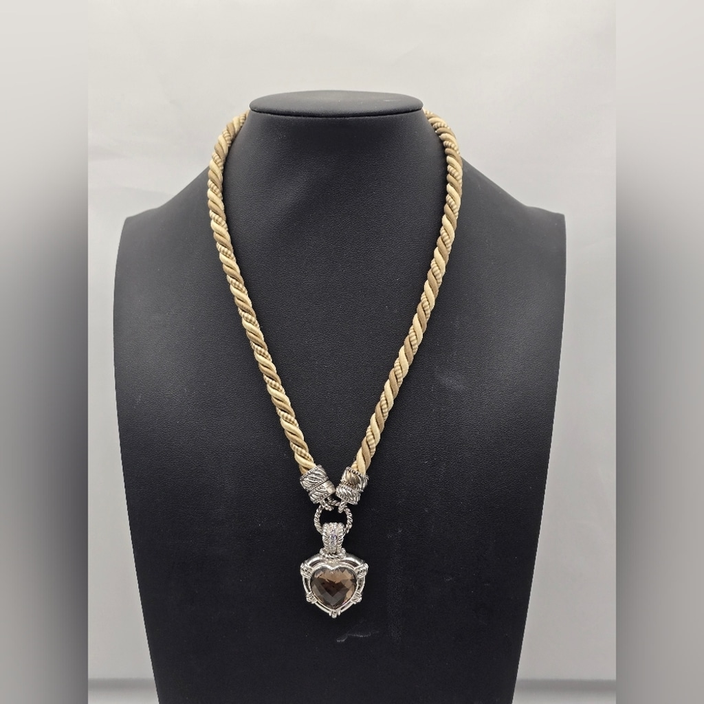 Judith Ripka Sterling Silver Smoky Quartz Pendant with Faux Silk Cord Necklace