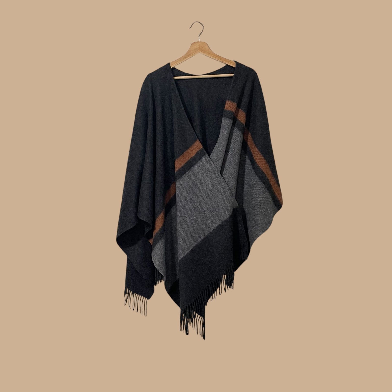 Rag & Bone 100% Wool Varsity Stripe Poncho One Size