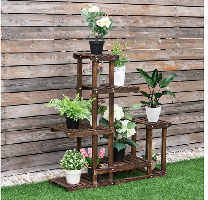 6-Tier Garden Wooden Plant Flower Stand Shelf for Multiple Plants L2