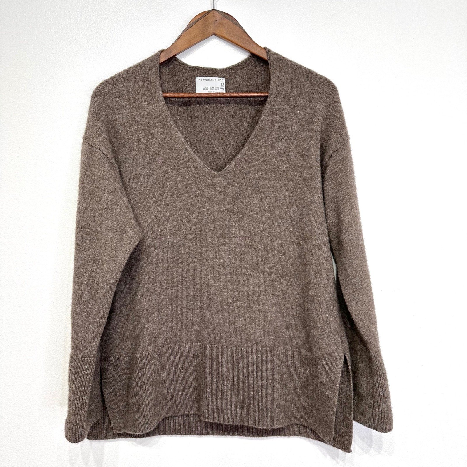 The Primark Edit V-Neck Wool Blend Jumper Sweater Brown Size M