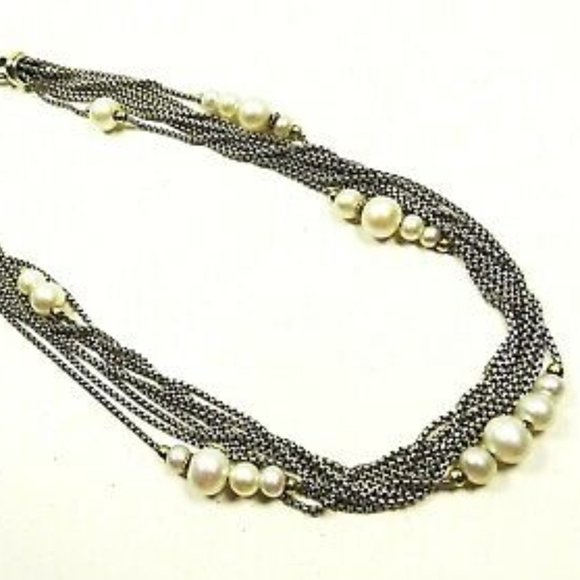 DAVID YURMAN Sterling Silver 18K Yellow Gold FW White Pearls Necklace