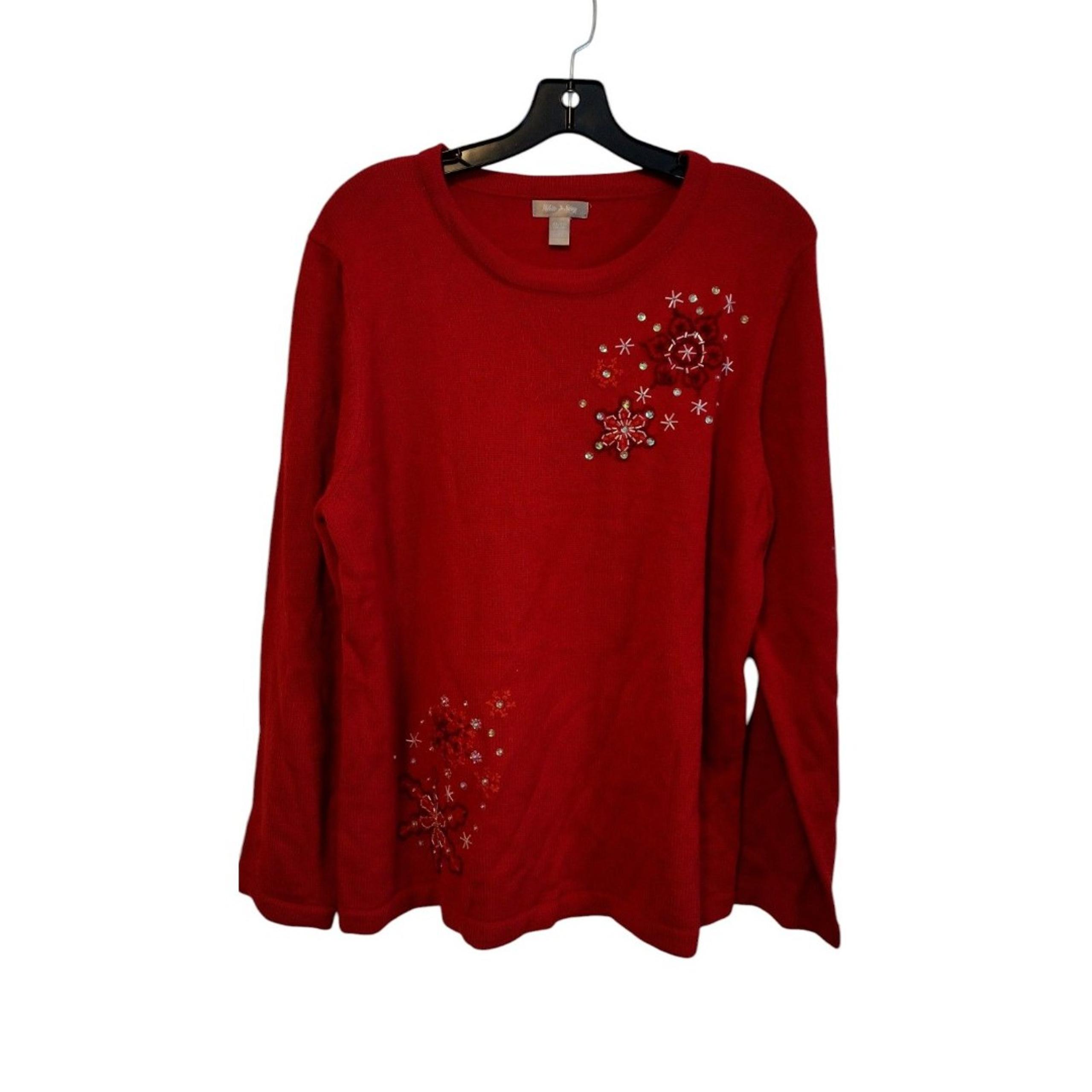 White Stag Red Knit Sequin Snowflake Winter Sweater