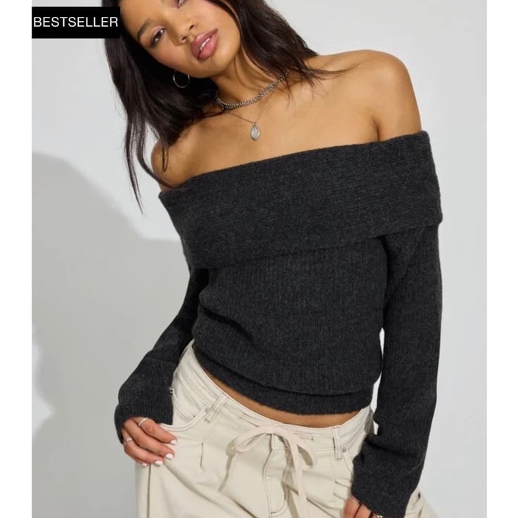 Garage loose knit off shoulder sweater