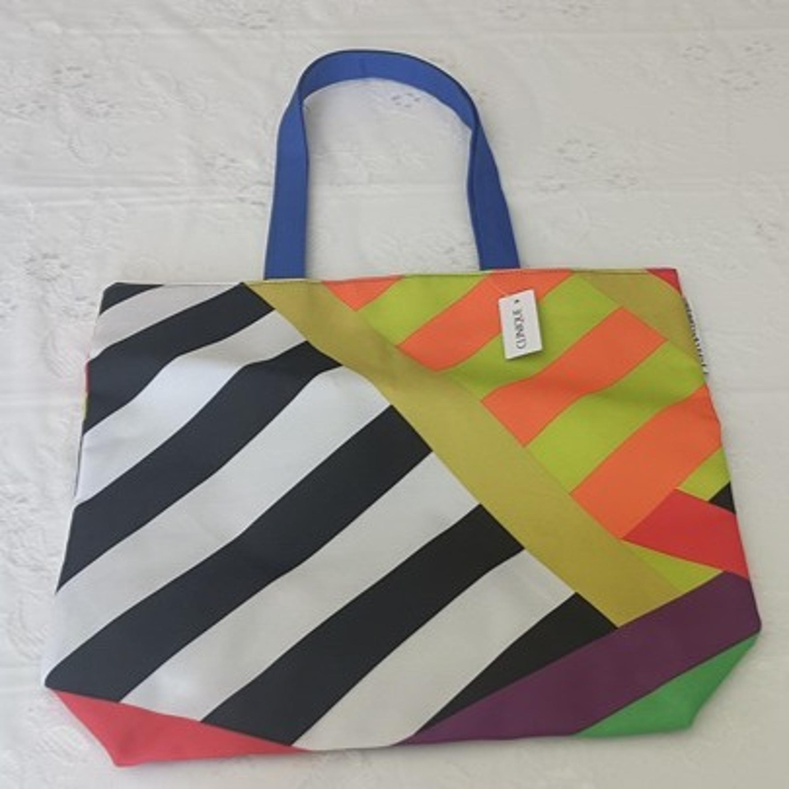 Clinique Fabric Tote Bag Purse designer Donald X Neon Stripes, NEW