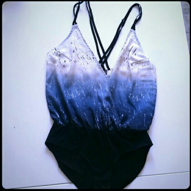 NWOT blue and black bodysuit