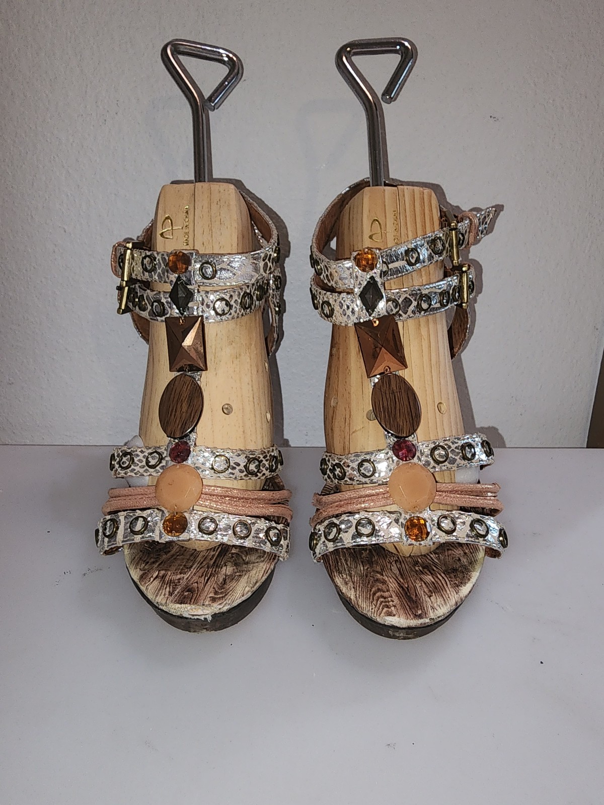 Aldo Wooden High Heel Shoes With Jewerly Details Size 37 (6