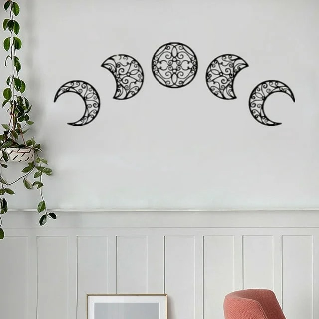 5 Pieces Hollow Moon Phase Wall Art Wall Hanging Home Decor