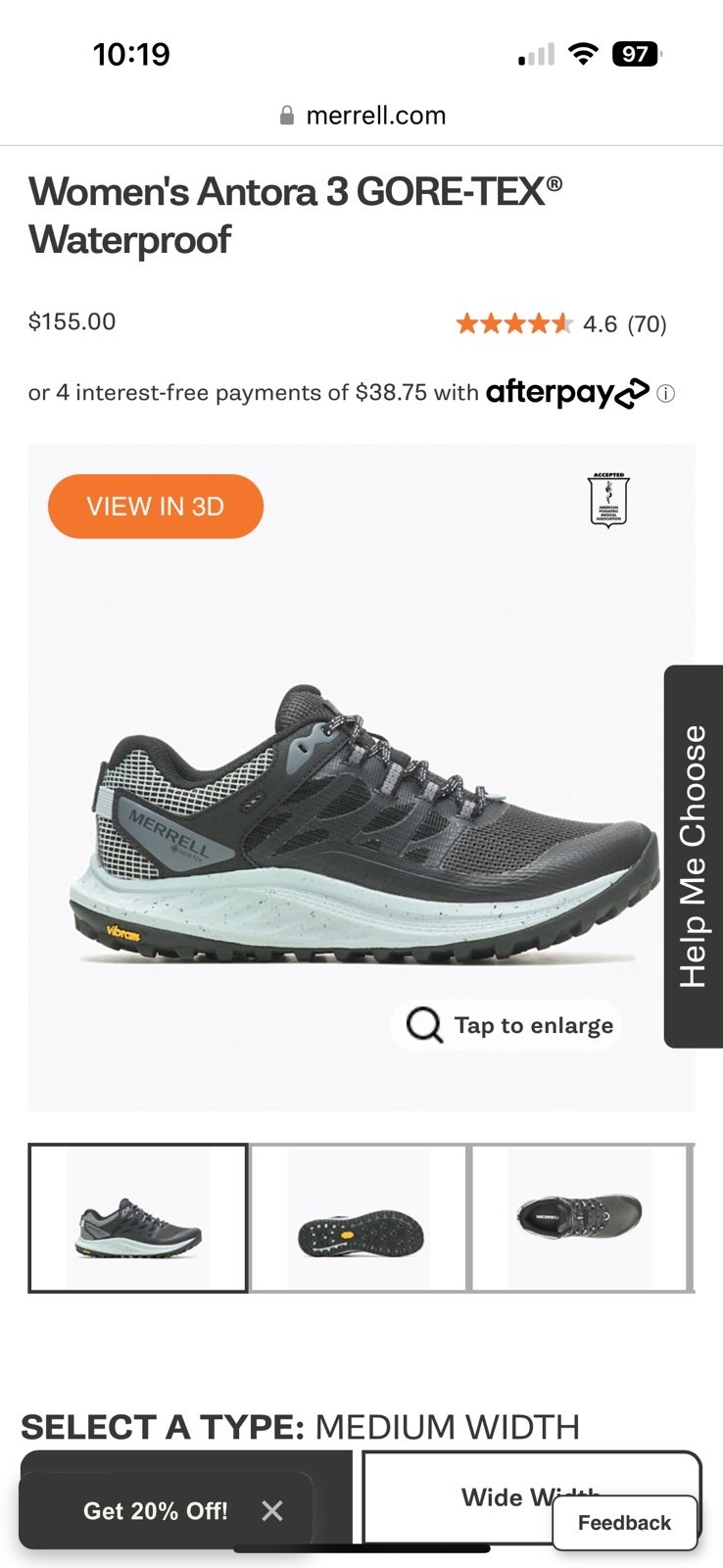 Brand New Merrell Antora 3 Goretrx Waterproof 11W