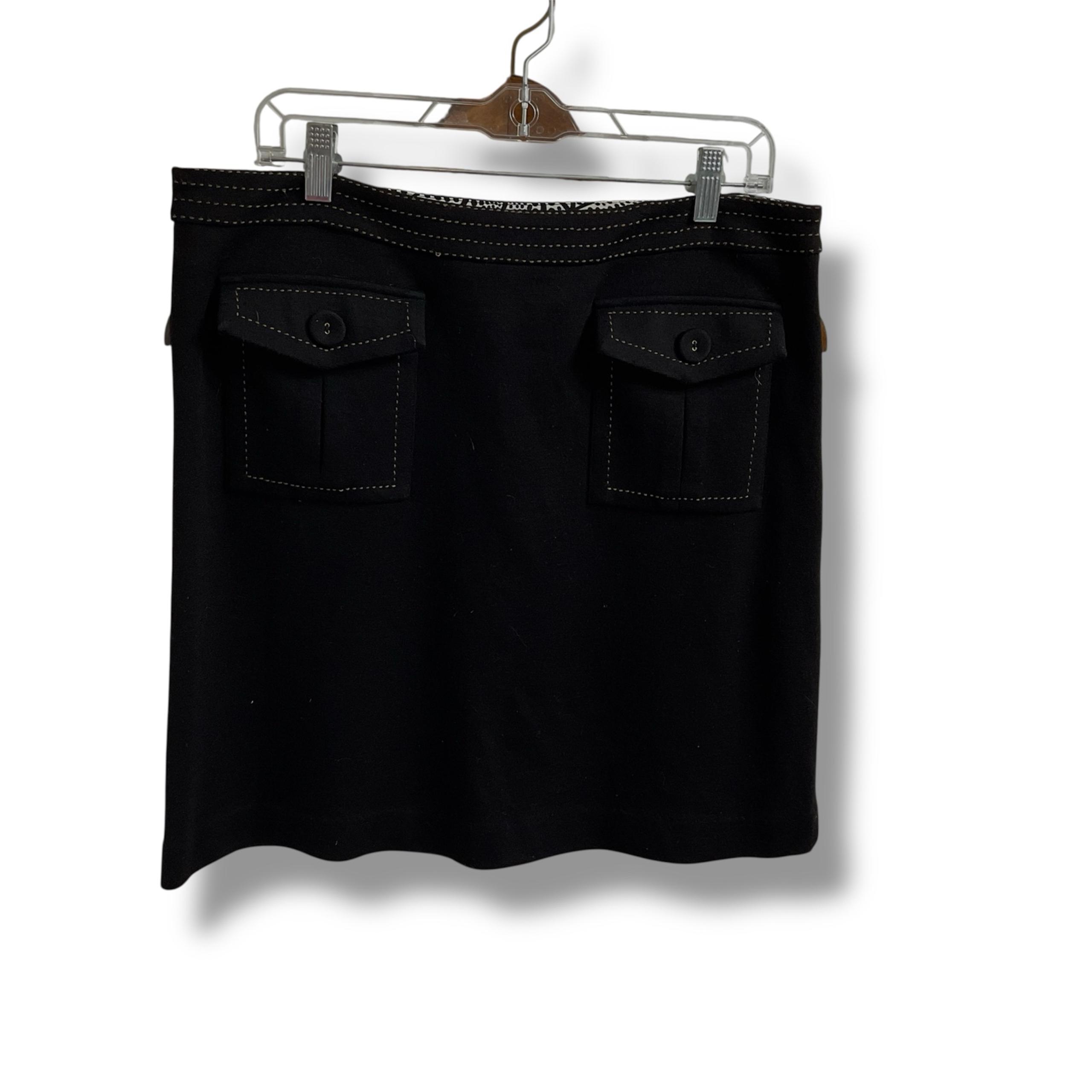 Tory Burch Black Mini Skirt with Pocket Accents 50% wool Size Large
