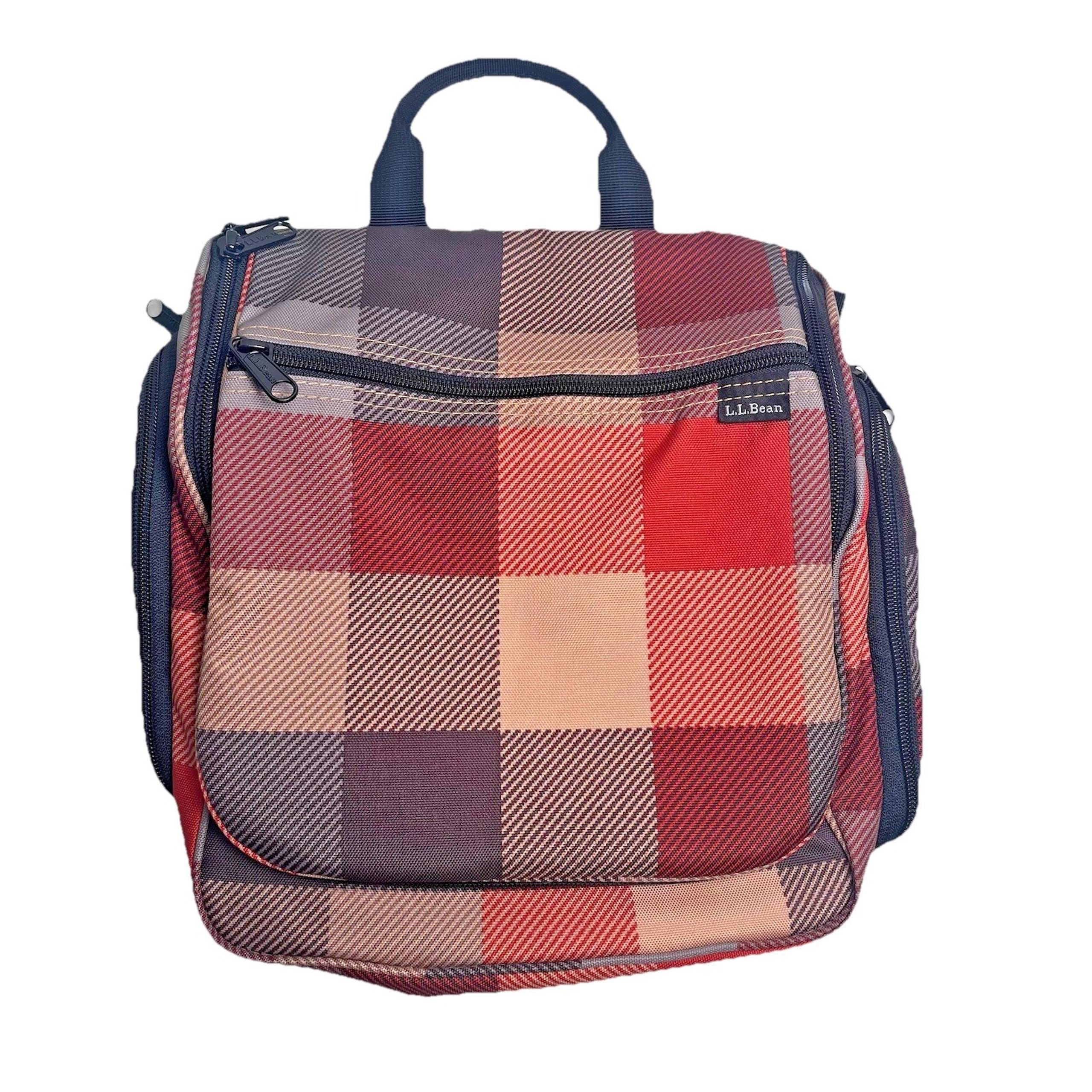 L.L. Bean Hanging Toiletry Bag Red Plaid Medium Organizer Travel Cosmetic Case