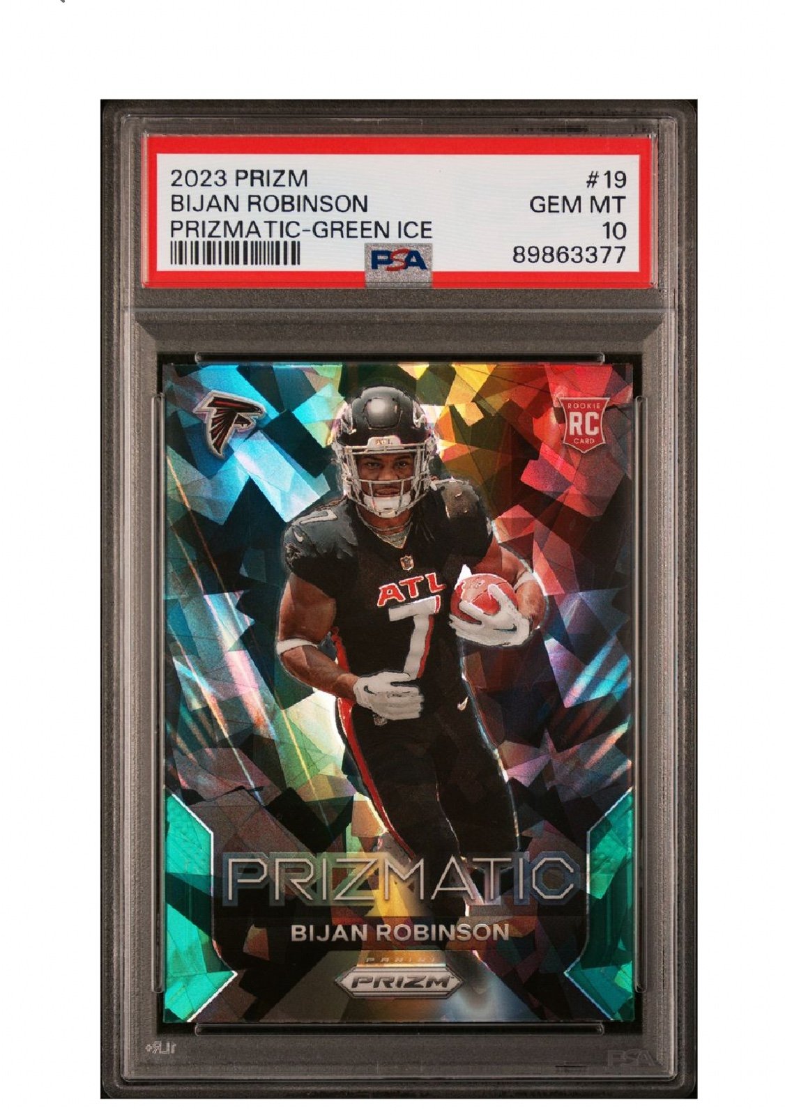 Bijan Robinson rookie Prizmatic Green Cracked Ice PSA graded 10 Gem Mint
