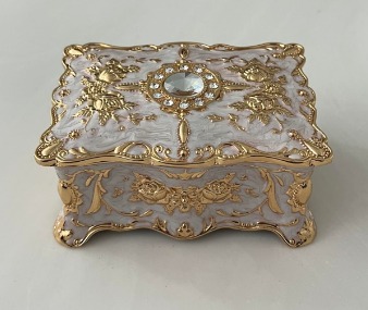 New Vintage Jewelry Box, Small Enameled Trinket Box Organizer.