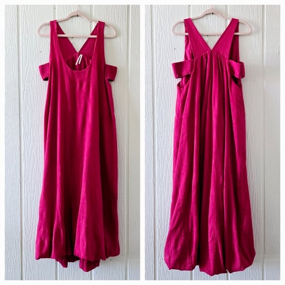 ANTHROPOLOGIE Scoop Neck Sleeveless Side Cutouts Blouson Hem Maxi Pink Large