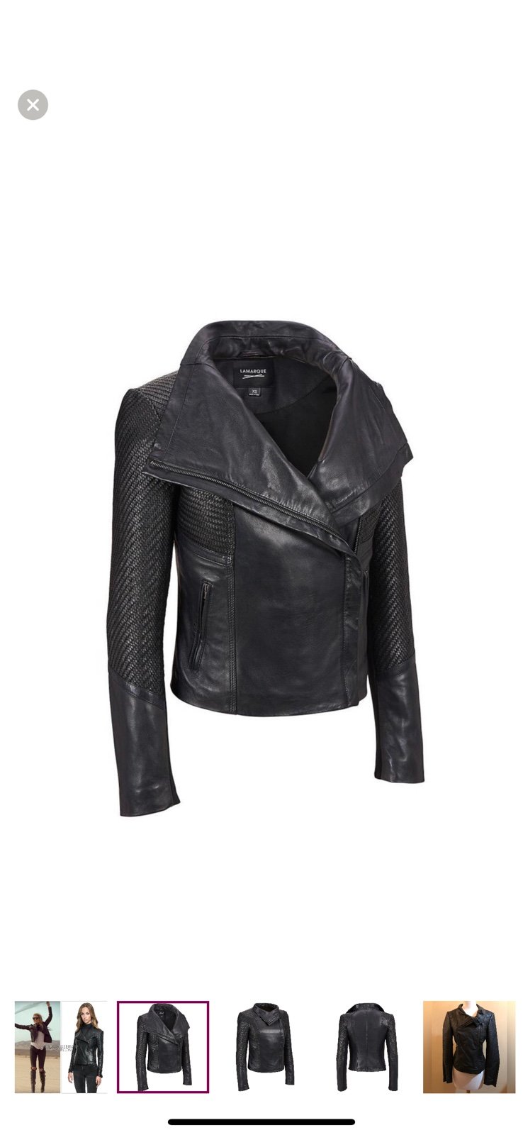 Lamarque Irri Asymmetrical Basket Weave Black Leather moto Jacket XS