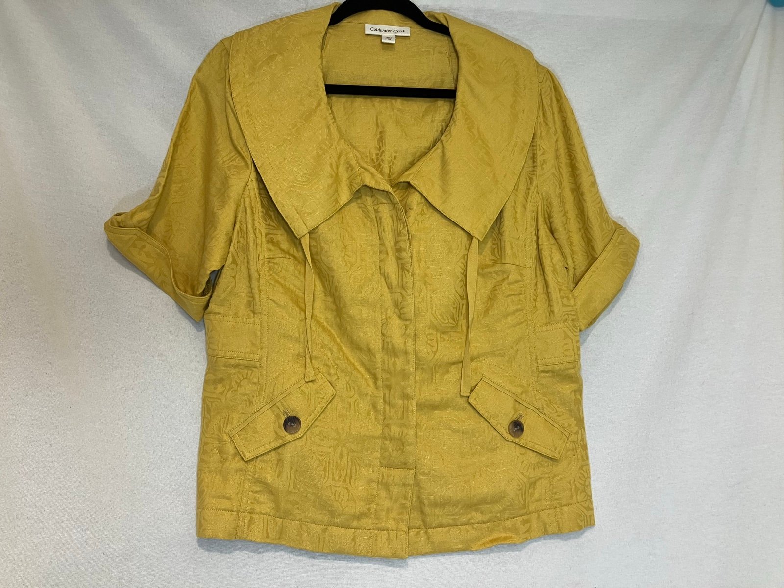Coldwater Creek Women’s Linen Drawstring Collar Jacket Size 14 Short Sleeve NWT