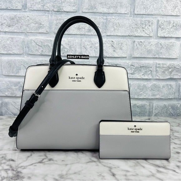 Kate Spade Madison Colorblock Medium Satchel & Large Bifold Wallet Platinum Grey